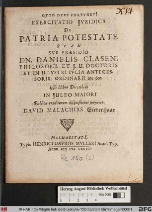 Exercitatio Iuridica De Patria Potestate