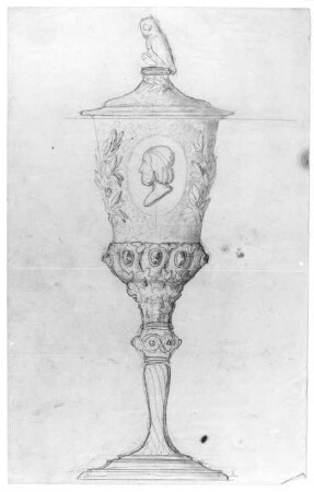 Deckelpokal : Rietschel, Ernst. Deckelpokal. Bleistift auf hellelfenbeinfarbenem Velin; 34,1 x 21,3 cm. Zwischen 1853 und 1860. Privatbesitz. WVZ 335