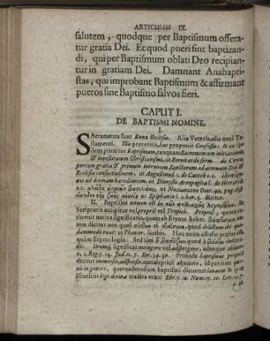 Caput I.; Caput II.;De Baptismi Nomine; De Baptismi Necessitate Ratione Mandati.