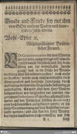 Gnade und Friede sey mit ihm von Gott unserm Vatter und dem Herrn Jesu Christo