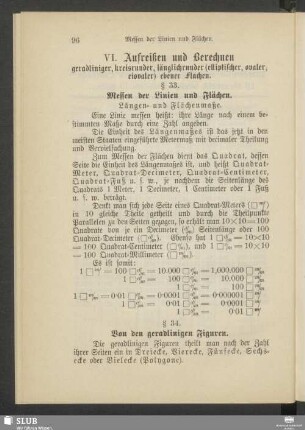 VI. Aufreißen und Berechnen geradliniger, kreisrunder, länglichrunder (elliptischer, ovaler, eiovaler) ebener Flächen