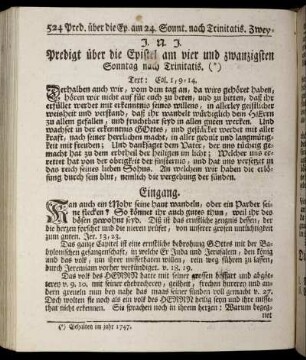 Predigt über die Epistel am vier und zwanzigsten Sonntag nach Trinitatis.