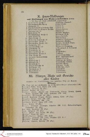 XI. Münzen, Maße und Gewichte aller Länder verglichen mit Mark-Währung, dem metrischen Maß und Gewicht.
