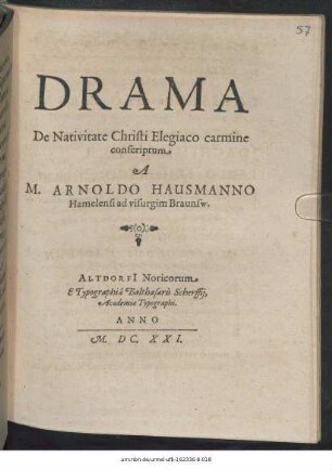 Drama De Nativitate Christi Elegiaco carmine conscriptum