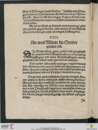 XXII. An was Müntze die Stewer gefallen soll