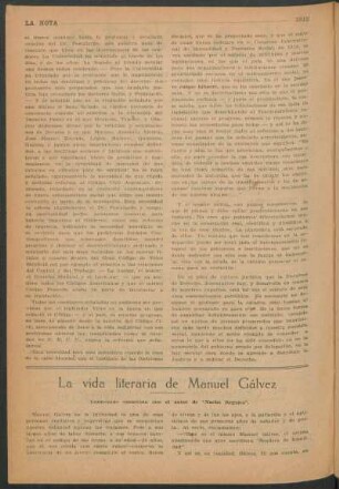 La vida literaria de Manuel Gálvez : Interesante entrevista con el autor de "Nacha Regules"