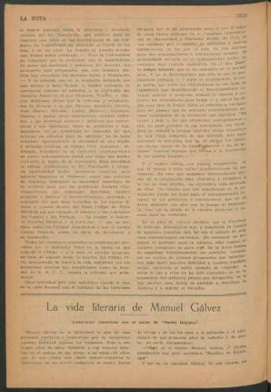 La vida literaria de Manuel Gálvez : Interesante entrevista con el autor de "Nacha Regules"