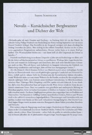 Novalis - Kursächsischer Bergbeamter und Dichter der Welt