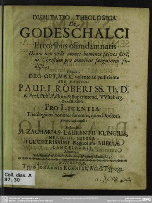 De Godeschalci erroribus olim damnatis