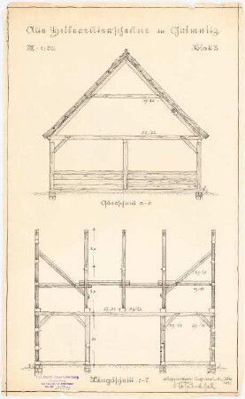 Alte Scheune, Grimnitz: Längsschnitt, Querschnitt 1:50