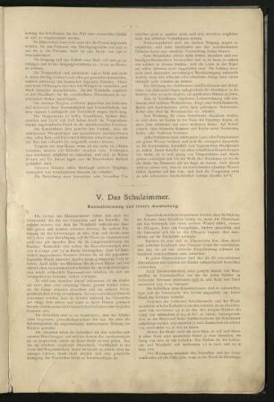 V. Das Schulzimmer. / Raumabmessung und innere Ausstattung.