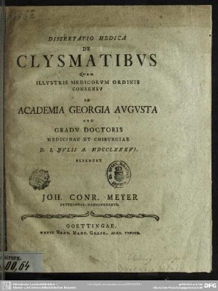 Dissertatio Medica De Clysmatibus