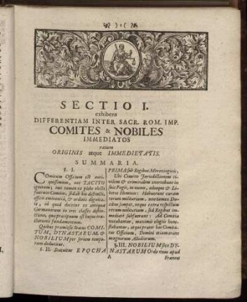 Sectio I. exhibens Differentiam Inter Sacr. Rom. Imp. Comites & Nobiles Immediatos ratione Originis atque Immedietatis.