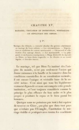 Chapitre XV. Mariages, éducation et instruction, funérailles et sépultures des chinois