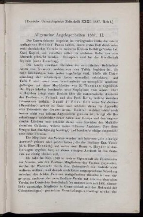 Allgemeine Angelegenheiten 1887. II.
