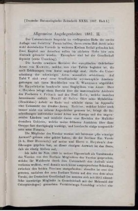 Allgemeine Angelegenheiten 1887. II.