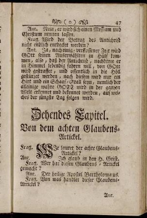 Zehendes Capitel. Von dem achten Glaubens-Artickel