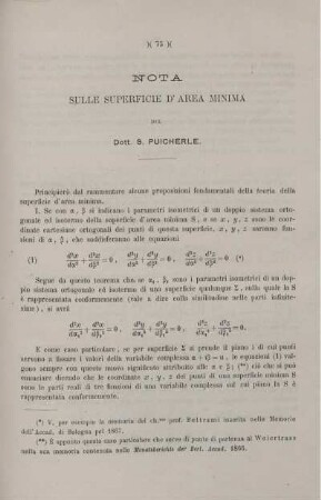 Sulle superficie d'area minima.