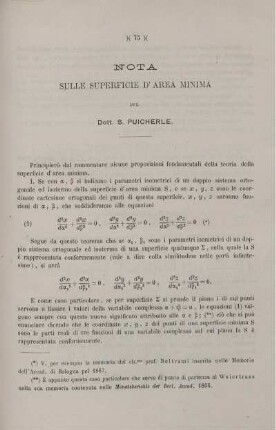 Sulle superficie d'area minima.
