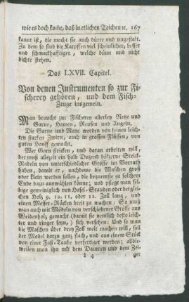 Das LXVIII. Capitel. Von denen Instrumenten so zur Fischerey gehören, und dem Fisch-Zeuge insgemein