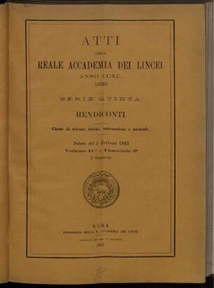 Seduta del 5 Febbraio 1893. Volume II. - Fascicolo 3.