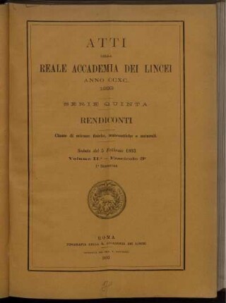 Seduta del 5 Febbraio 1893. Volume II. - Fascicolo 3.