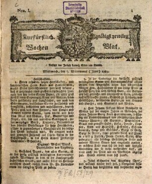 Kurfürstlich gnädigst privilegirte Münchner-Zeitung. 1789
