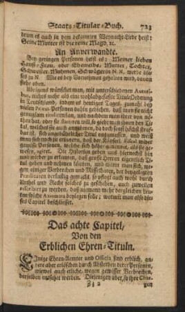 Das achte Capitel, Von den Erblichen Ehren-Tituln.