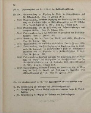 Nr. 43: Inhaltsverzeichnis aus Nr. 28 bis 32 des Reichs-Gesetzblattes