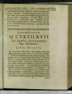 Fragmentorum Q. Curtii Rufi De Rebus Alexandri Regis Macedonum Liber Octavus