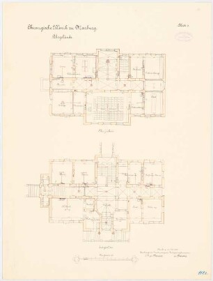 Chirurgische Klinik der Philipps-Universität Marburg: Lehrgebäude: Grundriss Erdgeschoss, Obergeschoss 1:100