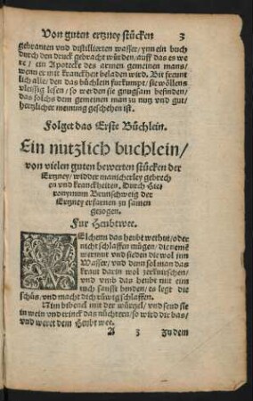 Ein nutzlich buchlein/ von vielen guten bewerten stücken der Ertzney/ widder manicherley gebrechen und kranckheiten ...