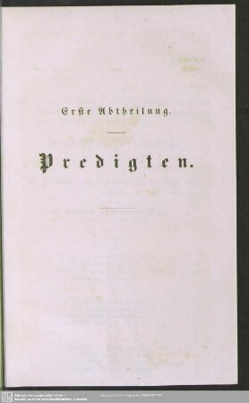 Erste Abtheilung. Predigten