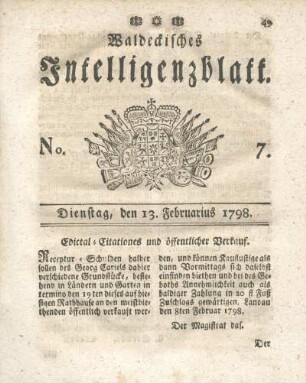 No. 7, Dienstag, den 13. Februarius 1798