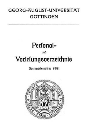 SS 1951: Personal- und Vorlesungsverzeichnis ...