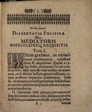 Dissertatio politica de mediatoris officio, eiusque requisitis