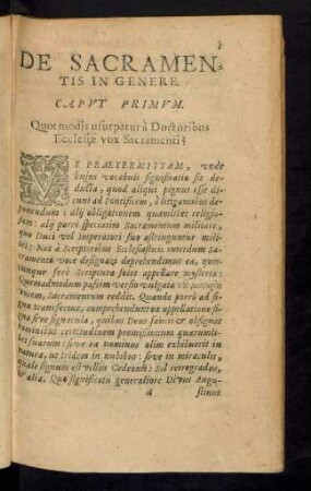 De Sacramentis in Genere. Caput Primum.