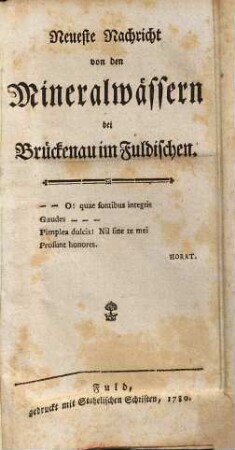 Neueste Nachricht von den Mineralwässern bei Brückenau im Fuldischen