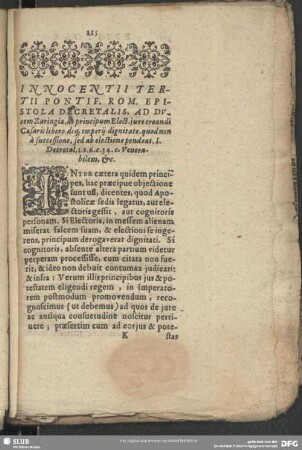 Innocentii Tertii Pontif. Rom. Epistola Decretalis ...