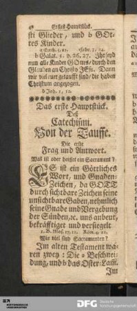 Das erste Hauptstück. Deß Catechismi. Von der Tauffe.