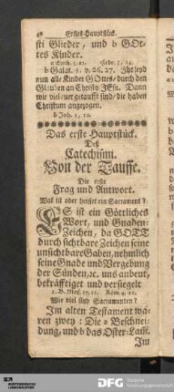 Das erste Hauptstück. Deß Catechismi. Von der Tauffe.