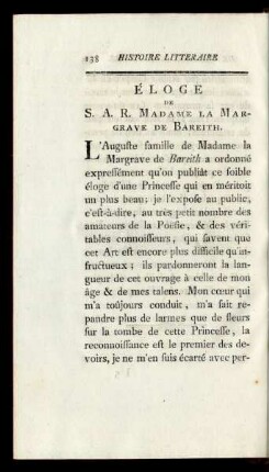 Èloge De S. A. R. Madame La Margrave De Bareith.