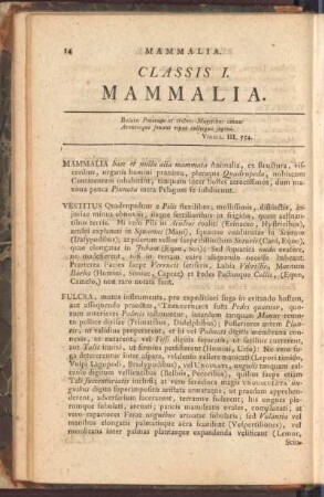 Classis I. Mammalia