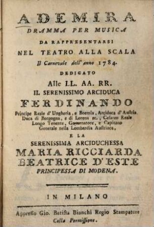 Ademira : Dramma per musica