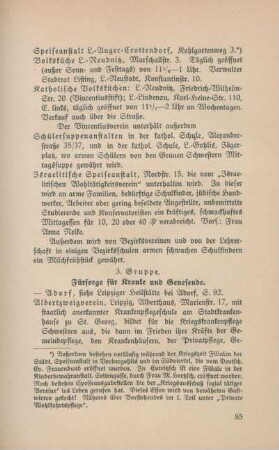 3. Gruppe. Fürsorge für Kranke und Genesende.