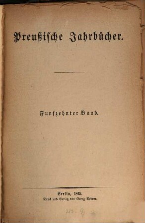 Preußische Jahrbücher. 15. 1865