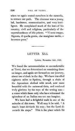 LETTER XLI. - Spoleto - St. Francesco d'Assisi - Perugia - Wretched Inn at Maggione - Castiglione Fiorentino