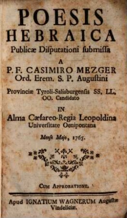 Poesis hebraica : publ. disputationi submissa
