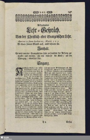 Achtzehendes Lehr-Gespräch. Von der Christlich- oder Evangelischen Lehr