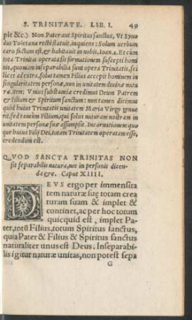 Quod Sancta Trinitas Non sit separabilis natura ... Caput XIIII.
